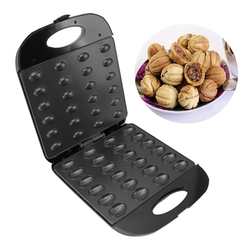 NTSDD Electric Walnut Cake Maker,1400W 24pcs Capacity Electric Walnut Cake Maker Automatic Mini Nut Waffle Bread Machine Sandwich Iron,Cooking Breakfast, Gifts, Silver