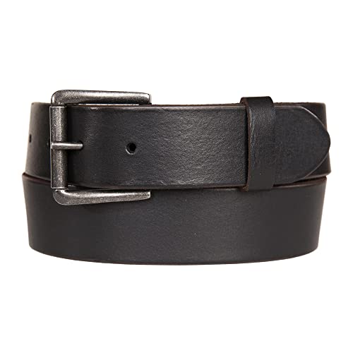 Lucky Brand Men Casual Leather Belt, Roller Buckle with Rivets-Black, 32"