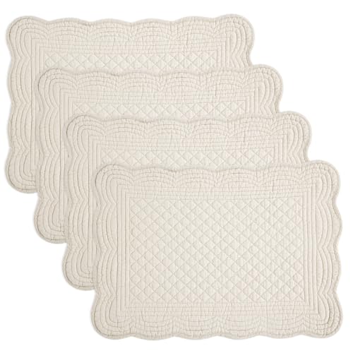 HOMBYS Quilted Placemats Set of 4 Washable-Rectangular Placemats for Kitchen Table-100% Cotton Fabric Rectangular Table Mats-Cotton, (Flax)