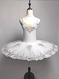 MTPLOP Professional Swan Lake Dance Costumes Kids Womens Ballet Skirt Girls Pancake Tutu Dress（White Medium）