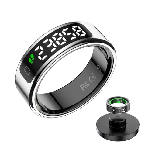 LED Smart Ring Health Tracker, Wireless Charging Ring, Health Rings for Men & Women, Waterproof Fitness Tracker (Silver, 10#)