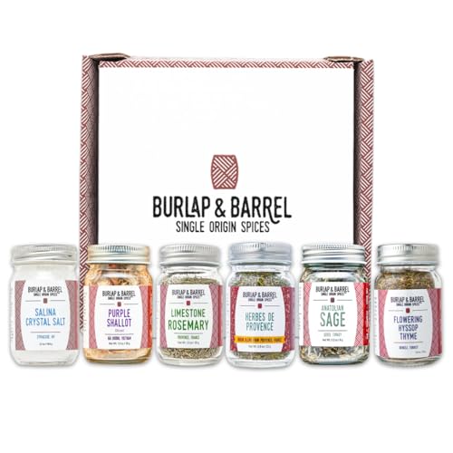 Burlap & Barrel Herbs & Salt 6-Pack Gift Set- As Seen on Shark Tank! Make Your Own Spice Blend, Combine Salt & Herbs for a Savory Mix- Includes Sage, Shallot Slices & More!- 6 Full Size Jars