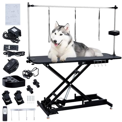 48" Electric Dog Grooming Table, Heavy Duty X-Lift Structural Hydraulic Max Load 350Lbs Professional Pet Grooming Table for Dogs & Cats with Adjustable Overhead Arm, Noose Height Range 9.4''-39.4''