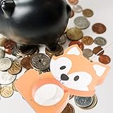 LOGOFUN Wooden Piggy Bank Fox Shaped Coin Bank with Transparent Window Cartoon Money Saving Box for Kids