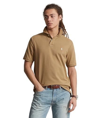 POLO RALPH LAUREN Men's Basic Mesh Shor Sleeve Shirt, Luxury Tan, LG