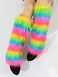 Verdusa Women's Striped Fur Leg Warmers Furry Fuzzy Long Boot Cuff Covers Multicolor one-size