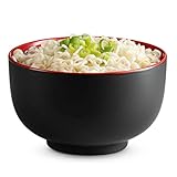 KooK Ramen Bowl, Japanese Bowls, Noodle Bowls, Large Soup Bowl, Ceramic, Large Capacity, For Ramen, Pho, Udon, Soba, Microwave and Dishwasher Safe, 34 oz, Set of 4 (Black/Red)