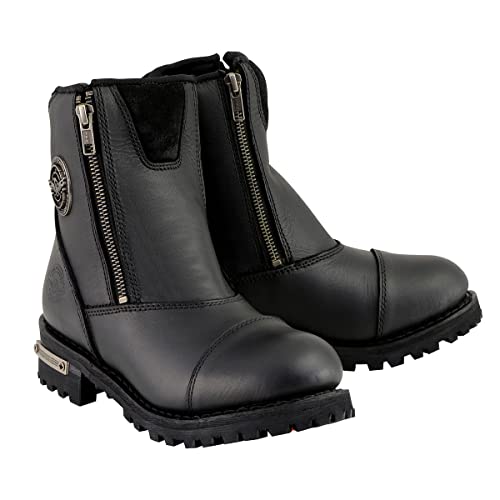 Milwaukee Leather MBM102 Men's Black Smooth Double Sided Zipper Entry Motorcycle Leather Boots - 10