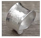 Hammered Sterling Silver Handmade Wide Band Ring, Classic Shiny Finish Wrap Band, Adjustable to Sizes 6-12, Can fit Also as Thumb ring, Gift for Her