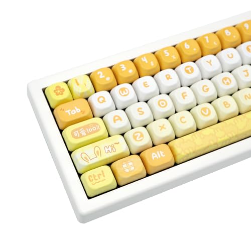 GEKUCAP PBT Keycaps 134 Keys Cute Key caps Dye-Sublimation Rabbit Theme Yellow Keycap Set XOA Profile Custom Keycaps for Cherry Gateron MX Swithes Mechanical Keyboards