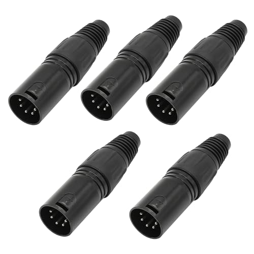Xilaghy 5-Pin XLR Cable Connector XLR 5 Pin Male Plug Connector Mic Cable Plug Connector Audio Adapter for Microphone, Mixers, Black, 5 Pcs