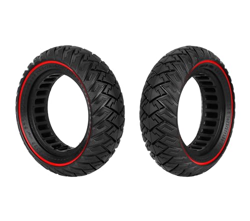 ZAITUO 10x3, 80/65-6, 255x80 10" Off-Road Honeycomb Tire, 10-inch Air Pocket Non-Pneumatic Solid Tyre w/Slot 42mm Replacement for Kaabo VSETT KUGOO Electric Scooter Wheel Parts (Red) (2)