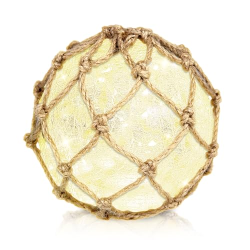 5.5" Glass Fishing Float Night Light – Cracked Glass Ball, Battery Powered Nautical Lamp for Coastal Beach Decor