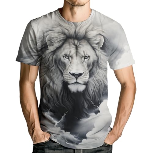 Liohans Mens Animal Lion 3D Printed T-Shirt Casual Short Sleeve Tee Shirt,Grey1,L