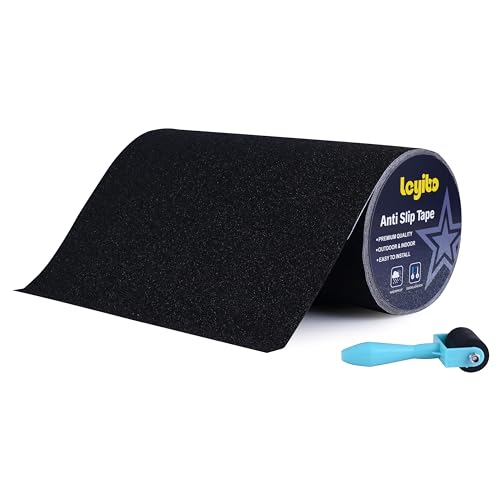 Leyibo Anti Slip Traction Tape with Roller, 12 Inch x 35 Ft Non Slip Grip Tape for Skateboard, Waterproof Anti Skid Grit Roll for Stair Step Outdoor/Indoor, High Traction Non Skid Abrasive Stair Tread
