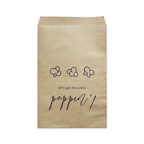 MAGJUCHE Let’s Get This Party Poppin’ Wedding Popcorn Bags, 50-Pack Kraft Birthday Treat Donut Bags