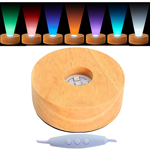 EUSTUMA LED Light Base Wood Display Stand in A Variety of Colors,Suitable for Glass Crystal Spherical Artwork,Holiday Party Decoration.10 modes, adjustable light brightness.