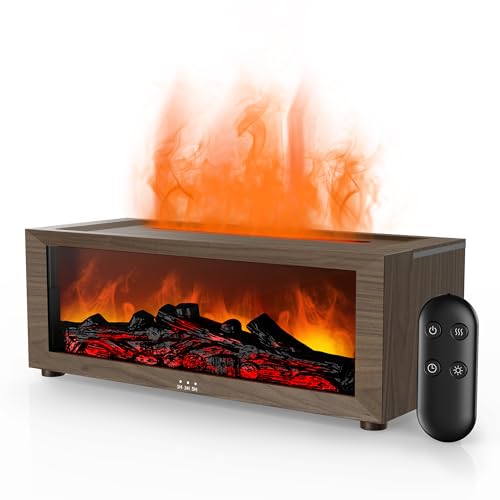 TMEHM Fireplace Flame Air Diffuser Humidifier,7 Colors Aromatherapy Essential Oil Diffuser,Ultrasonic Aroma Humidifier with Timer for Home,Bedroom,Office,Yoga (Wood Grain Color, L)