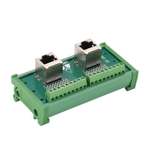 Jienk RJ45 8P8C DIN Rail Mount Ethernet Connector Distribution Breakout Board, Two Way RJ45 Vertical Jack Terminal Block Connector
