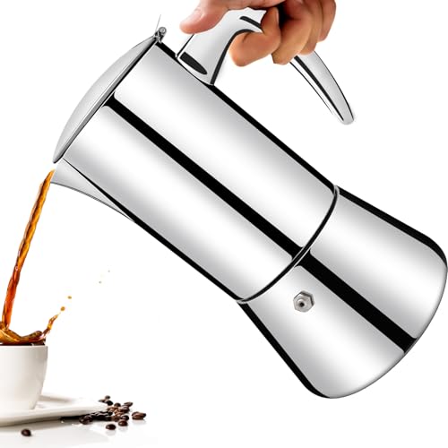 Vaolvpant Thickened 304 Stainless Steel Moka Pot 12 Cup Stovetop Espresso Maker Italian Coffee Machine 600ml 20.3oz Suitable for Gas Induction Stovetops Elegant CoffeeMaker Percolator Mocha Pot