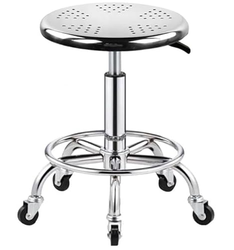 ZWJLIZI Rolling Stool, Stainless Steel Workbench Stool, Adjustable Swivel Stool Medical 5 Wheels, 304 Stainless Steel Structure Laboratory Round Pad, Load Capacity 445 lbs (Silver)