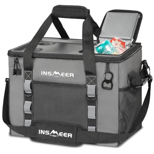 INSMEER Soft Cooler Bag with Hard Shell & 2 Cup Holders, Portable 40L/70 Cans Collapsible Cooler Bags Insulated with Leakproof for Travel, ice chests and Cooler Lunch Box for Beach Camping Picnic