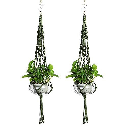 Vpang 2 Pack Macrame Plant Hanger, Outdoor Indoor Hanging Planter Basket Flower Pot Holder Nylon Rope Home Decor 41 Inch (Blackish Green)
