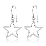 AeraVida Symmetric Shining Star Sterling Silver Celestial Dangle Earrings | Minimalist Everyday Wear | Handmade 0.87x1.38 Inch Star Earrings for Women