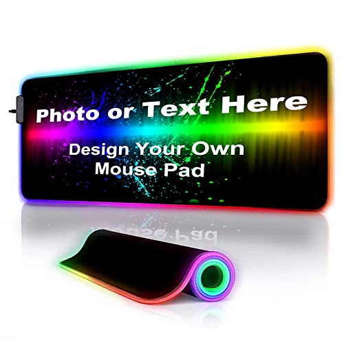 Personalized RGB LED Gaming Mouse Pad Make Your Own Customized Large Gaming Mousepad Custom Mouse Mat for Office Dorm Personalised Gifts Presents for Gaming Lovers, 35.4x15.7in