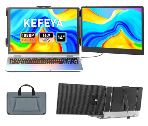 KEFEYA Laptop Screen Extender, 14" FHD 1080P IPS Laptop Monitor Extender Dual Screen, Portable Monitor for Laptops 13-17" with USB-C/HDMI Port, Plug n Play for Windows/Mac/Android/Switch/PS5