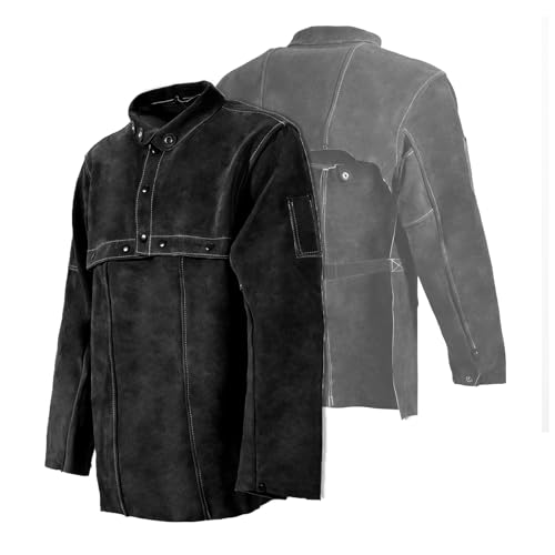 LeaSeek Leather Welding Jacket, Flame-Resistant Heavy Duty Split Cowhide Leather Open Back Welder Jacket for Men & Women