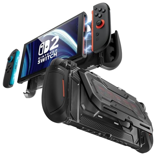 Mumba Dockable for Nintendo Switch 2 Case with Flip Stand, [Titan] Ergonomic Switch 2 Grip Protective Cover Holds 5 Game Cards & 2 TF Cards TPU Accessories and Quick-Release Joy-Con Design(Black)