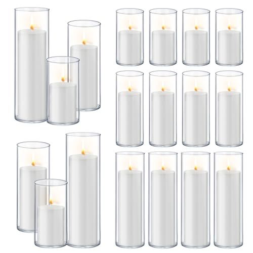 Homjoy 36 PCS White Pillar Candles with Glass Candle Holders Clear Hurricane Candle Holders Glass Cylinder Vases for Centerpieces Wedding Party, Event, Home Office