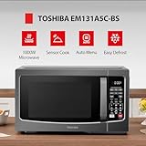 TOSHIBA EM131A5C-BS Countertop Microwave Ovens 1.2 Cu Ft, 12.4" Removable Turntable Smart Humidity Sensor 12 Auto Menus Mute Function ECO Mode Easy Clean Interior Black Color 1100W