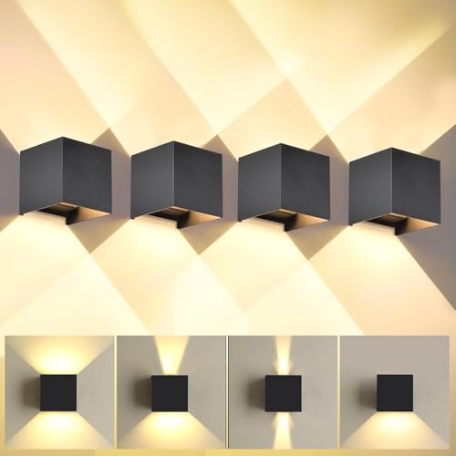FUPE 15W 4Pack Led Black Outdoor Wall Sconces Light Fixtures Modern Exterior/Interior Waterproof Porch Wall Mounted Lighting Outside Wall Lamps for Garden Shop Yard Patio Home Entryway Park Staircase