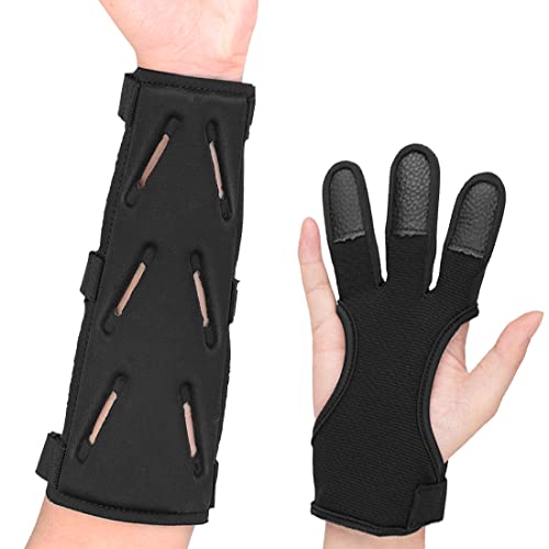 KRATARC Archery Lightweight Finger Tab Gloves & Arm Guard Adjustable Arm Protector for Hunting Target Shooting Accessory Recurve Bow Compound Bow (M)