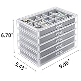 Watpot Acrylic Jewelry Box with 5 Drawers, Clear Earring Storage Organizer Display Case for Women Girls, Gray