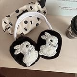 GCVXRUD Cute Glitter Rabbit Bunny Plush Case for AirPods Max Headphones,Funny Fluffy Soft Cover for Girls, Accessories Protective Cover for AirPods Max (Black)