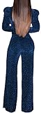 Sparkly Jumpsuits for Women Sexy Long Sleeve Cocktail Elegant Mock Neck Bodycon Straight Long Pants Rompers With Pockets