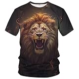 Srcnhim Mens Animal Lion 3D Print T-Shirt Casual Short Sleeve Tee Shirt,Brown,L