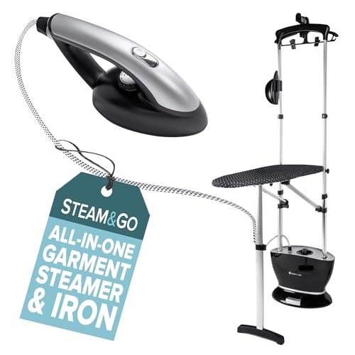Steam & Go - All-in-One Garment Steamer and Iron, Pressurized Steamer For Clothes with Ironing Board and Clothing Hanger, Steam Iron Fabric Steamer for Wrinkles and Creases, Chemical-Free