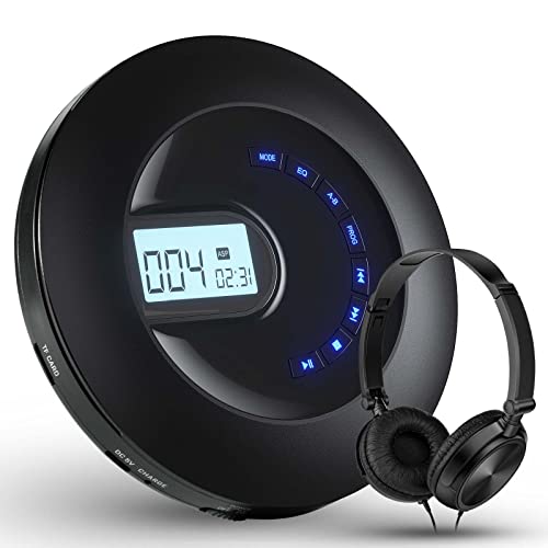 CD Player Portable, Rechargeable Portable CD Player for Car and Travel, Small CD Player with Headphone and Anti-Skip/Shockproof, Personal CD Player with LCD Display, AUX Cable, Backlight