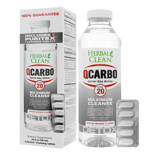 Herbal Clean - QCarbo20 Same-Day Detox Drink+Tablets, Strawberry-Mango, (20 fl oz, 5 Tablets)