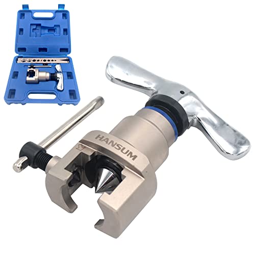 HANSUM Brake Line Flaring Tool Kit Swaging HVAC Pipe Expander Repair Eccentric Cone Refrigeration for Brass Copper Tube 45 Degree (Brake Flaring Tool)