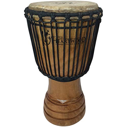 Africa Heartwood Project Hand-Carved Djembe Drum from Africa - 9"x18" Classical Heartwood Djembe Musical Instrument (Random Carving) Solid Wood & Natural Goat Skin - Ready to Play Out of the Box