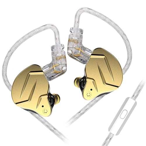 KZ ZSN Pro X Gaming Earbuds, HIFI in ear Headphones High Fidelity in ear Monitors with Hybrid Dual Drivers, 1ba 1dd iem Earphones with Detachable Tangle-Free Cable for Computer Tablet (Gold, with mic)