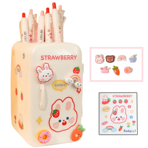 HSQWYY Kawaii refrigerator cute pen holder pencil cup, multifunctional container huge capability stationery with a drawer organizer home school office desktop storage (white)