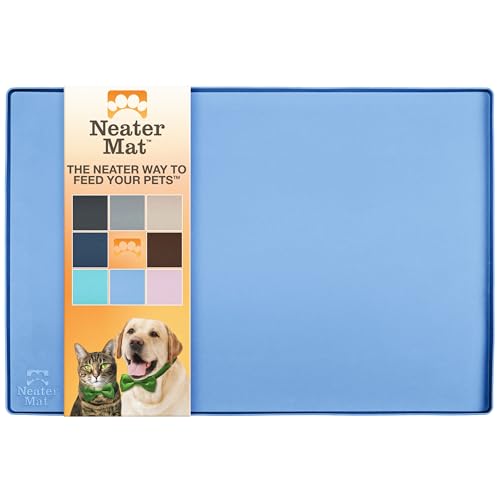 Neater Pet Brands Neater Mat Pet Mats for Food and Water, Cat & Dog Bowl Mat Waterproof Silicone, Feeding Tray, Dog Food Mats for Floors, Placemat w/Raised Edge for Under Bowls, 32" x 24", Light Blue
