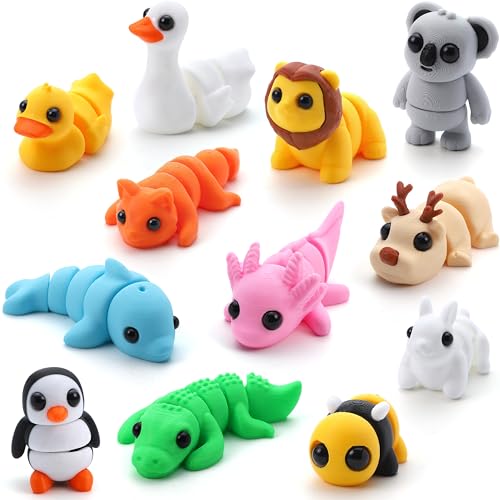 JOYIN 12 Pcs 3D Printed Animals Set, Mini Animals 3D Printed Toys - Cute Articulated Flexible Figurines Fidget Toys for Party Favors Birthday Gifts Desk Pets Office Home Decor