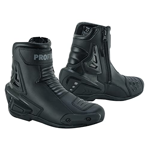 PROFIRST Men Motorbike Leather Boots Waterproof Motorcycle Rubber Sole Boots Original YKK Zip TPO Protection Shoes Short Ankle Genuine Leather Shoe (Black, US Footwear Size System, Adult, Men, Numeric, Medium, 9)